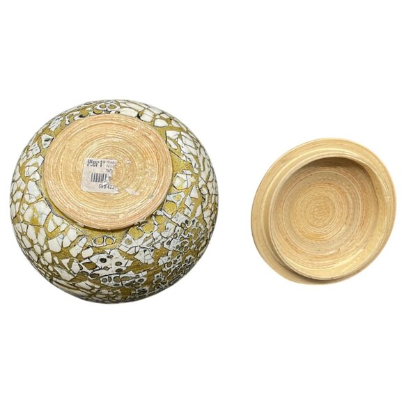 Bamboo Lidded Bowl Trinket Holder With Gold Crackle Accent By Pier 1 - 4" Diamet - Picture 6 of 8
